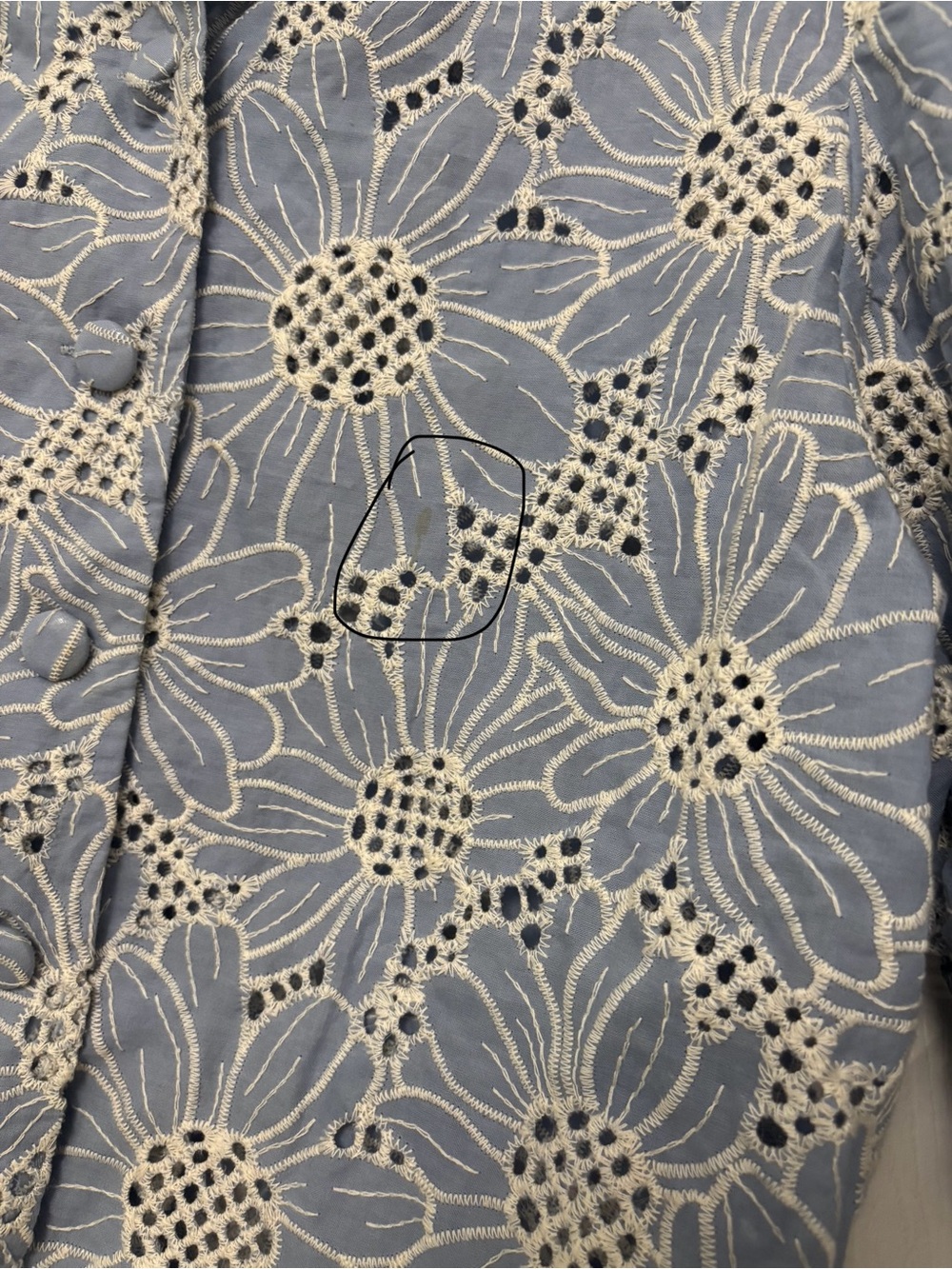 Vita Grace Blue Floral Embroidered Eyelet Cotton Puff Sleeve Blouse Top Size L - Picture 7 of 7